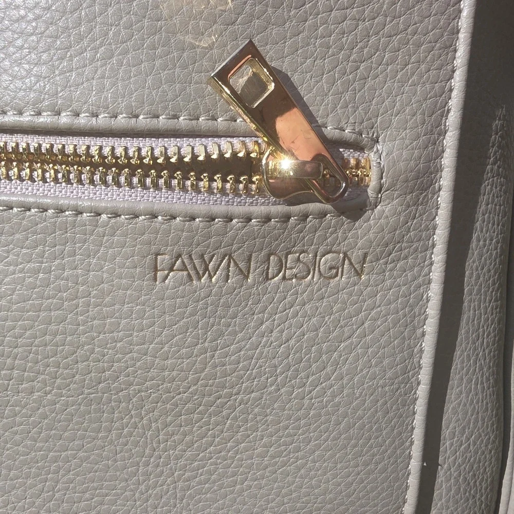 Fawn Design Original Diaper Bag Gray Vegan Leather Backpack Gold Hardware